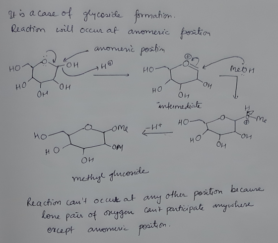 It is a case of glycoside formation. Reaction will occur at anomeric 2 anomenic position position OOH OH® HOY HOT meon ди HO