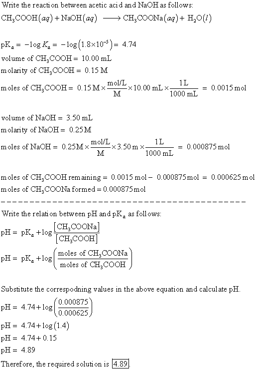Write the reaction between acetic acid and NaOH as follows: CH,COOH(aq) + NaOH(aq) - CH2COONa (aq) + H20(1) PK = -log K = -lo
