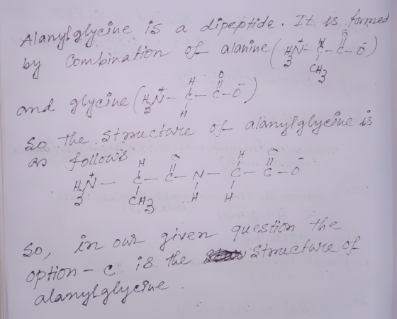 CH3 Alanylglycine is a dipeptide. It is formed by combination et alanine (EVER :) and glycine (tzt so the structure of alanyl
