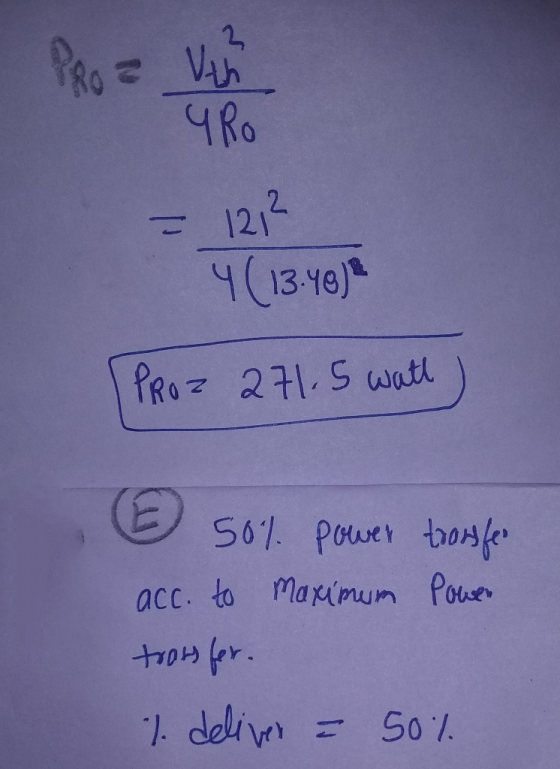 PRO = Vih YRO = 1212 4 (13.40)* PROZ 271.5 watt ) 50% power transfer acc. to maximum Power tross for. % deliver a 50%