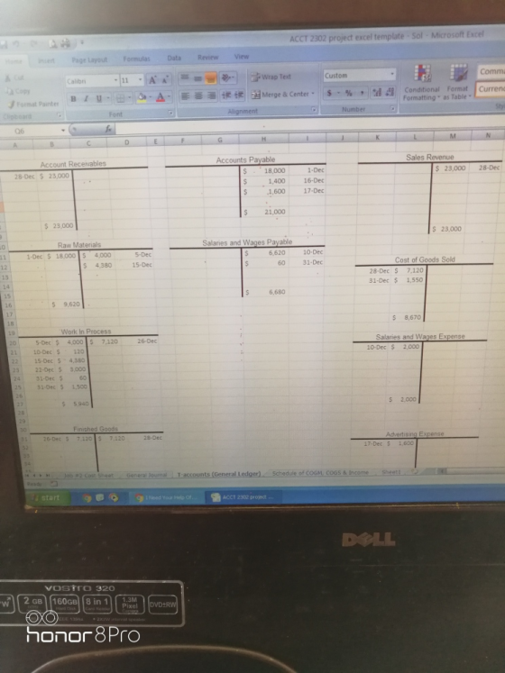 ACCT 2302 project excel template-Sol - Microsoft Excel Page Layout Formulas Data Review View 11 Comm AN Custom EWrap Text Mer