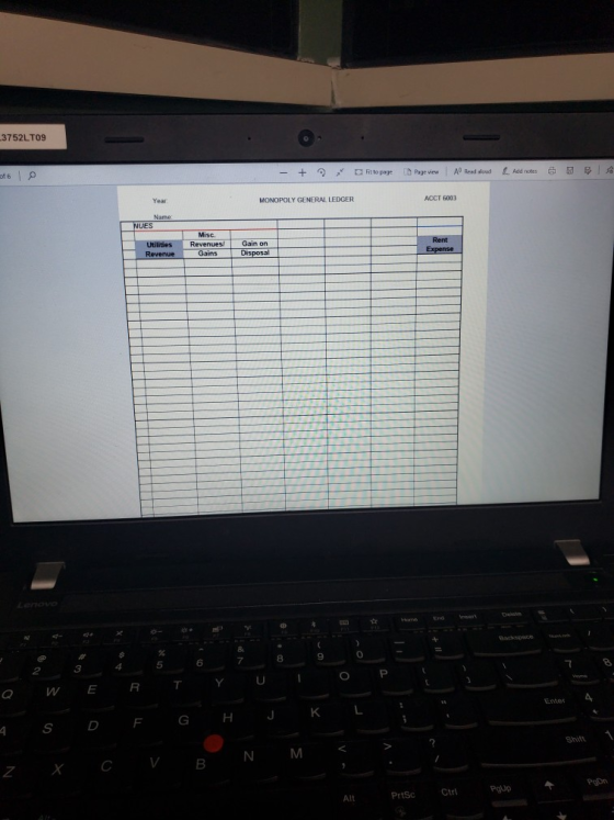3752LT09 or lo - + Fittopage Pageview A Read aloud L Add notes 8 MONOPOLY GENERAL LEDGER ACCT 6003 NUES Misc Utilities Revenu