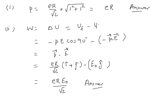 (1) eR þ- xV1+12 epi Answer eR W= DU = > of - U - Þ E cosao (- Be ) B er me (i + ſ)» (Eo ĝ) ER Eo Vz = Answer