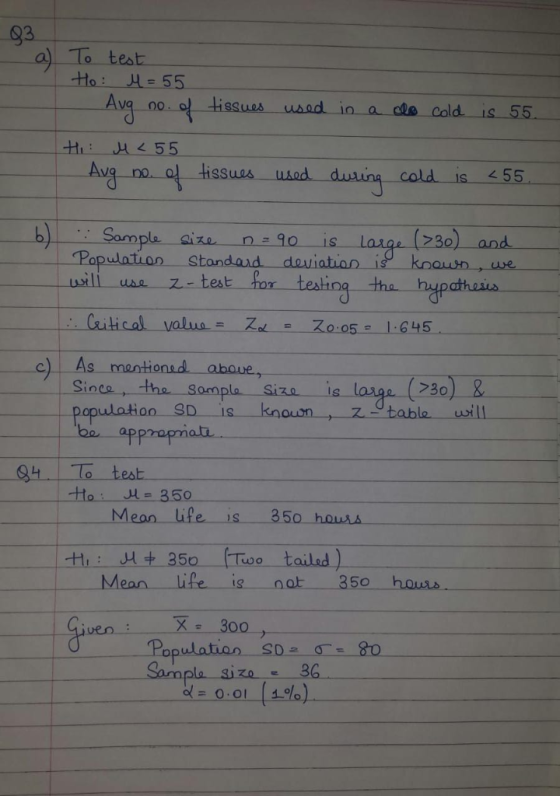 83 sSues usad -Hに 山< 55 cold is 55 SSues u Sample size n 9o Popudation Standard daviatian i8 koaun, we usili a z- test for te