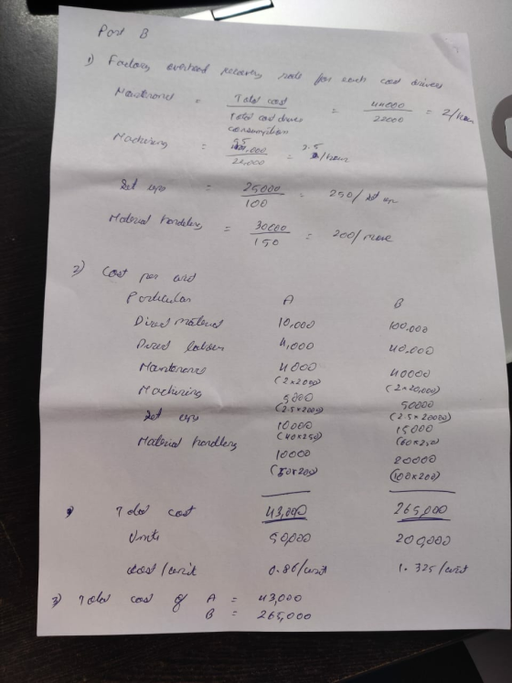 Port B ) factores everhood Recovery role for each cod Mastrona drivers 2 100 22000 - = 2/ka Tot ceest rate cat dues Consumpti