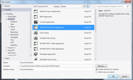な New Project Recent .NET Framework 4.5 Sort by: Default Search Installed Templates (Ctrl+D ρ . 4 Installed Windows Forms App