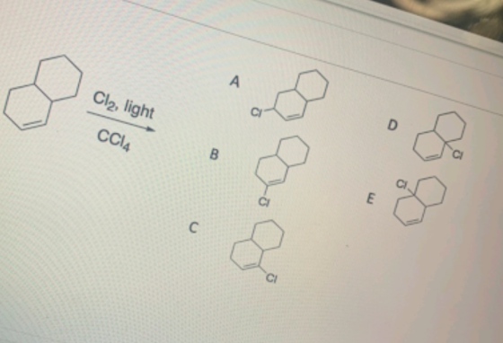 A Cla, light D CCl4 B С E с