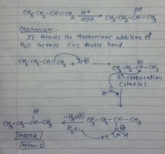 CH, CH -CH=CH, BA CHỊ-CH,-CH=CH, Mechanism :- It follows the Markonikor addition of H2o acon ss CEC double bond. CH=CH-CH=CH2