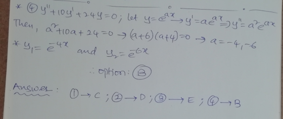 * 6 y +10y+244=0; let y = ax y=a&ry = a ar Then, a toa+24=0 (9+6) (4+4) 0 a=-4,-6 GY Fe and y=ēGe ophon: Answer: bes: 0 C;