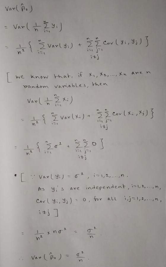 Var( β.) Ar nm cov (yi, y i+j we know hat, if x1,Xn a ne n random vamiables, hen i+ i+ As y,s are independent, , 2,n Vn