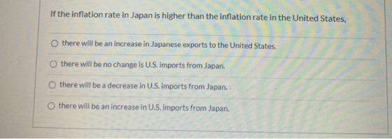 If the inflation rate in Japan is higher than the inflation rate in the United States, Othere will be an increase in Japanese