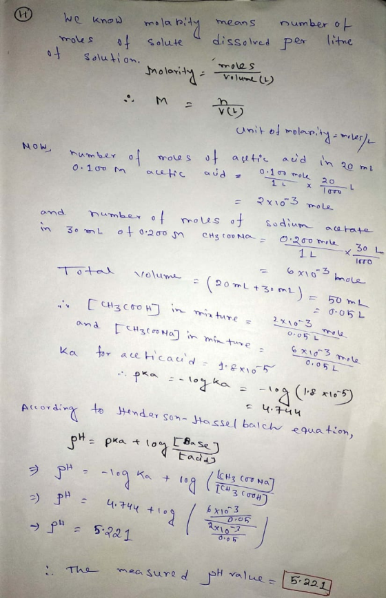 4 we know moles of mola bity means solute a dissolved number of per litre of solution.. moles Volume (1) arity = M - : Þau un