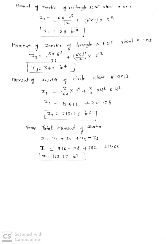 xaris 6 x 43 (6x4) x 22 X 62 Moment of Inertia of rectangle BCDE attal IZ - 12 I 2 = 128 in 4 Inerna Ig? 63 t 36 about x axis