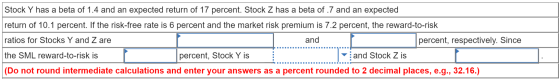 Stock Y has a beta of 1.4 and an expected return of 17 percent. Stock Z has a beta of .7 and an expected return of 10.1 perce