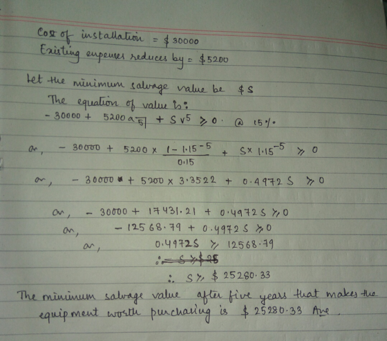 Eniting expeules huduces by 45200 ces ays let thhe ünimwn saluage value be S valus be The equalion valuu t 30000 + 52.00 x 1-