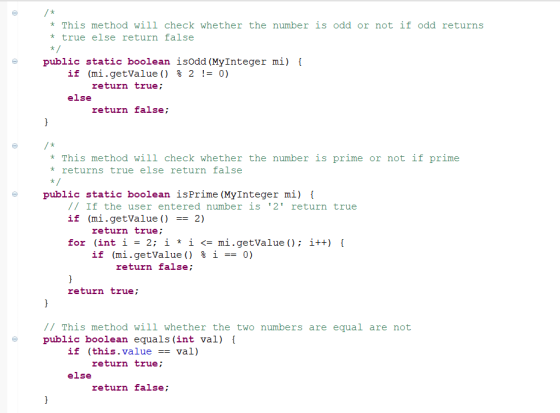 D /* * This method will check whether the number is odd or not if odd returns * true else return false */ public static boole