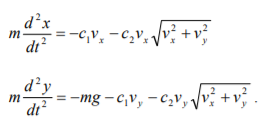 m d’x di? C.V. -c,v: Vv? + v, dạy m -mg - cv, -cV, + v dt