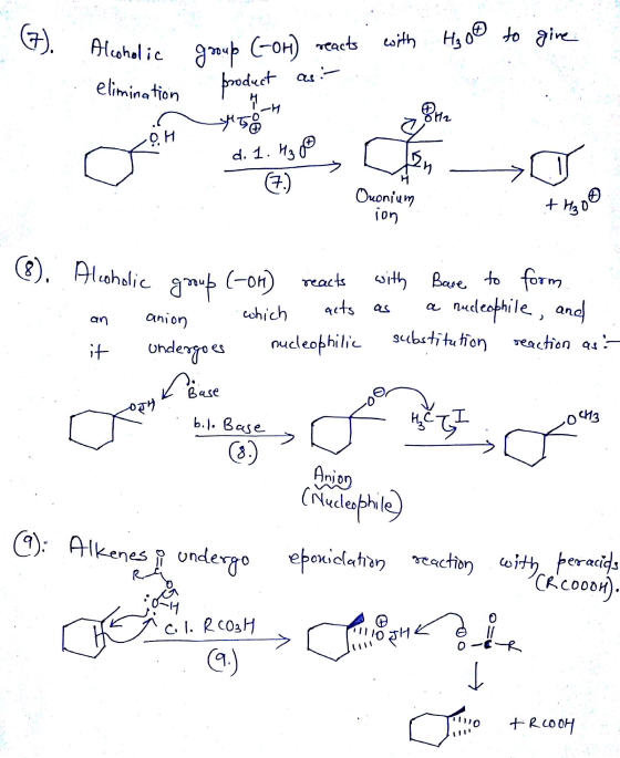 with H₂00 to give Alcoholic elimination group (OH) reacts product a OH Ononium ion + H₂O Alcoholic group (-OH) reacts with Ba