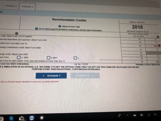 Schedule 1 Schedule Schedule Schedule Nonrefundable Credits Attach to Form 1040 de to www.insgow Fom:1040 for instructions an