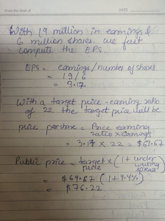 From the desk of DATE With 19 million in eamings & 6 million shaies, we fust compute the EPS. O EPS Camings / number of shape