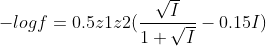 -log f = 0.5 z1z2(\frac {\sqrt {I}}{1+\sqrt{I}}-0.15I)