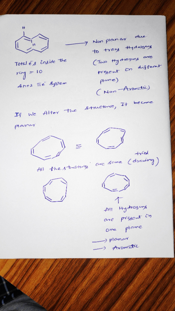 due Non planar Total es inside the ring = 10 to trang tydogeny (Two Hydrogins are present on differat plane) (Non Aromatic) 4