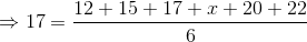 \Rightarrow 17 = \frac{12+15+17+ x+20+22}{6}