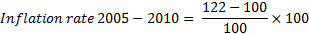 122 - 100 Inflation rate 2005 - 2010 = 100X100