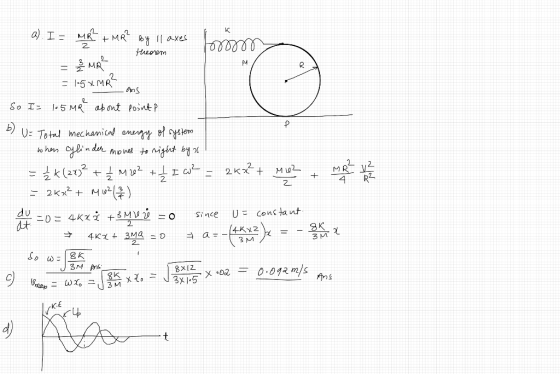a) I- MR b11 axes theorem MR2 1-5x MR Ans So I 5 MR abont Point P b U: Totnl mechanical eny o hm en dr mone te ight b der 2 K