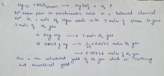 Mg (8) +2+60 (steam) - Mg Corn + the 7 Rxm takes place in stoichiometric ratio im a balanced chennical sxm. So, i mole of ege