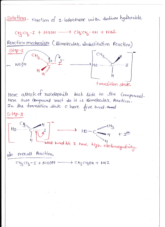 Solution。 :. Reaction of 1.iodoelinle uuth dediun, ydRoxhk Reactiom mechenism sinplecealat, substitudiom Reacton CH CH 3 St H