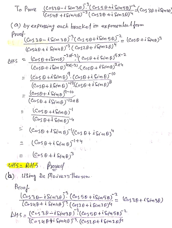 CH-S = -1 To Prove (Cos30-i Sim 30).(Cas 50+i Srim58)?(Cos 30+isimae (Cosuo fisin 10) (Cos 20 +i Sin 2014 (a) by expressing e