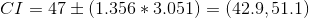 CI 47 ± (1.356 * 3.051) = (42.9.51.1)