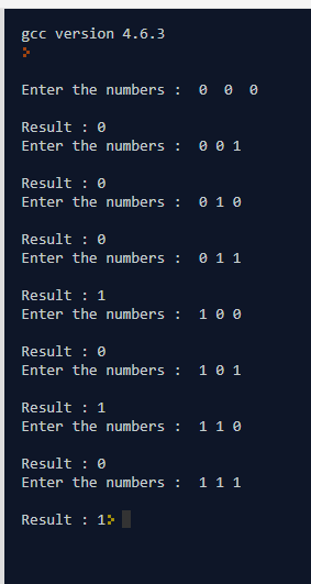 gcc version 4.6.3 r the numbers r the numbers r the numbers Ente e e Result:0 Enter 01 Result:0 Ente 01 Result:0 Enter the nu