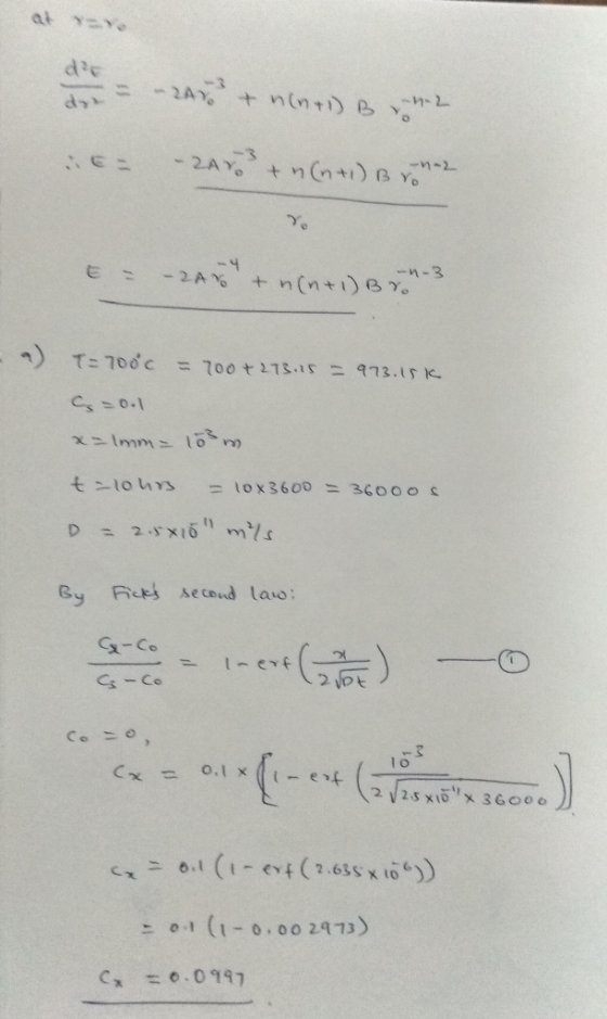 = -2A7 + n(n+1) B - 2 - ZA3 + n(n+1) Brone E = - 2A -- - + n(n+1) Bron-3 T=700c = 700+ 273.15 = 973.15k = 0.1 x=1mm = 10 m t