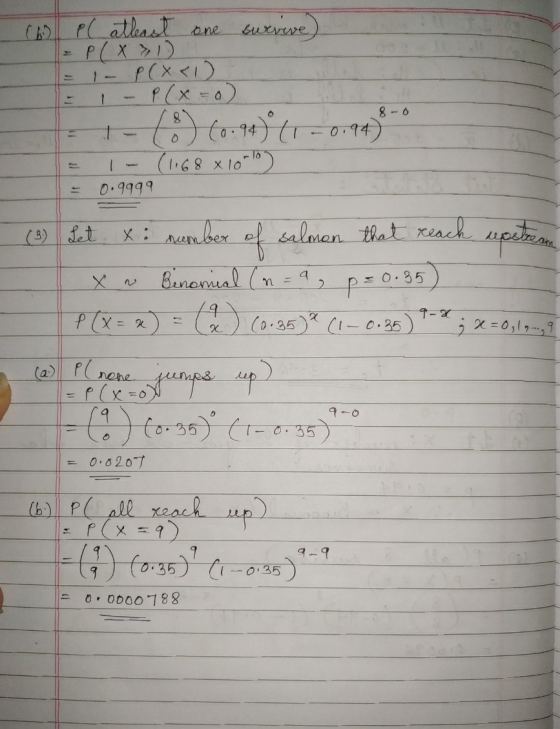 (6 PC atleast one survive P(x > 1) P(X<1) p(x = o) (3) 60.94)(1-0194) (1168 x10-10) 1. Ir 8-o 0.9999 аралы a n = 2 p=0.55) 9-