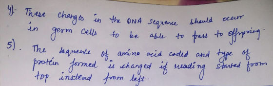 sequence should occan 4 These changes in the DNA sequence should en germ cells to be able to pass to offsporing 5). The seque