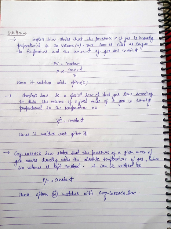 Solution Boyles law_states that the pressure p of gas is inveurely proportional to the volume (V). The law is valid as long