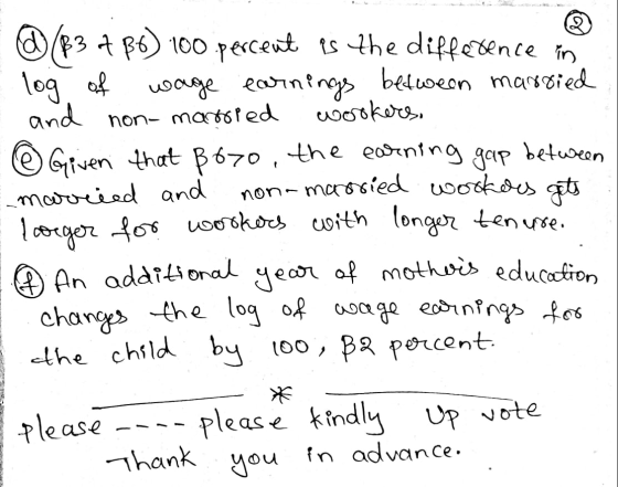2 143 4 B6) 100 percent is the difference in log of wage earnings between married and non-married workers. Given that $670, t