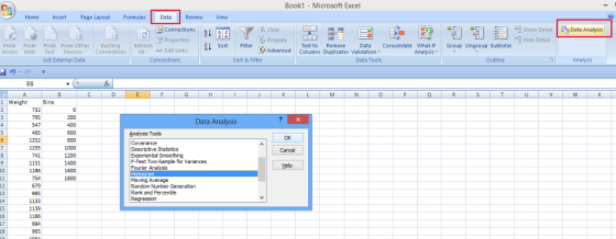 Book1-Microsoft Excel Home Insert Page Layout Formulas DataR View Clear show De Data Analys _ Properties From From From From Other Existing Refresh Access Web Text SourcesConnections All 좌 sort FilterXpAdvanced Columns Duplicates validation. consolidate whatir Group Ungroup Subtotal - G0 Edit Links Connections Advanced Columns Duplicates Validation Analysis Get External Data Sort &Filter Data Tools Outline Data Analysis Analysis Tools Descriptve Statistics Exponential Smoothing F-Test Two-Sample for Variances Fourier Analysis Cancel 741 1151 1186 Heb Moing Average Random Number Generation Rank and Percentic 1186 HE 1 234 567 890 12 13 456 78