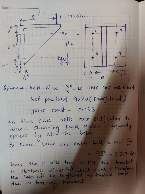 Date: - 125016 1211 Given bolt size 34-16 UNC SAE GR. 5 bolt bolt pne load 907X(proof load) joint const- 00173 on this care b