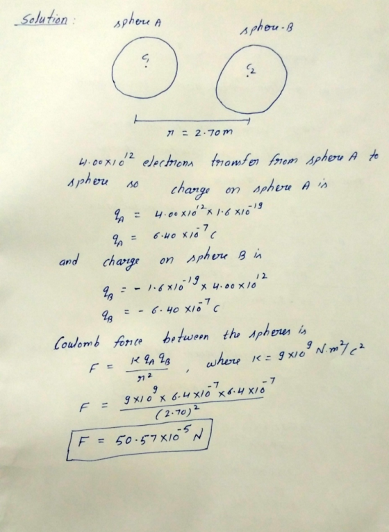 -Solution sghouh 71-2-70m /2 spheu shage on 7 and charge 12 g :-)、6지o xu.oox10 7 Loulomb fore hitven tho dphew a รา フ F = gxi