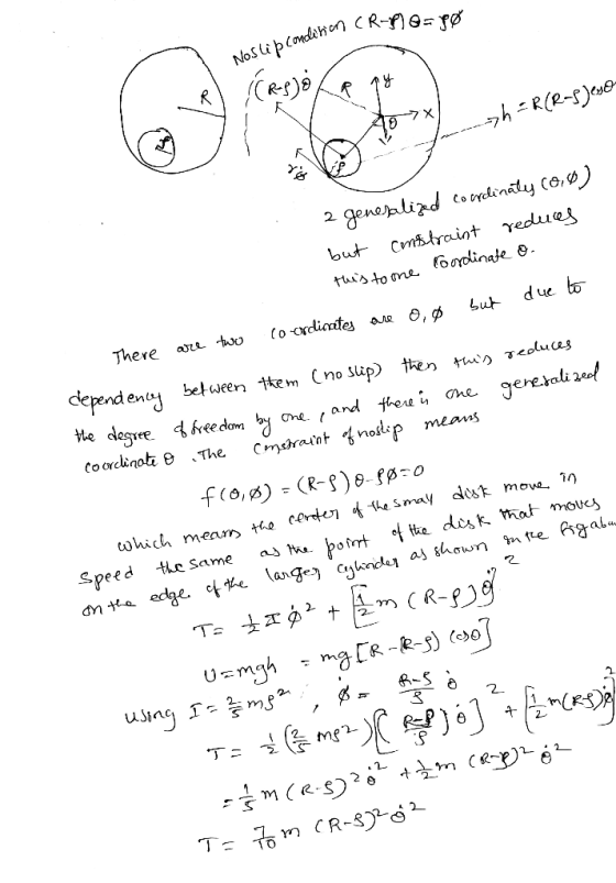 brion CR-18=10 Noslip condition CR ((RS) 0 7 sh-R/R-seso h = R(k 2 generalized coordinaty (0,0) but constraint reduces this t