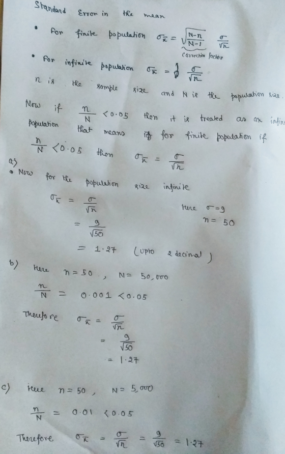 Standard Error in the mean • for finite population on = N-n VN-1 Colechon factor for infinite population or = - n is the samp