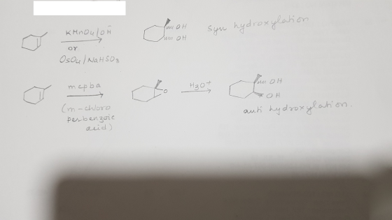 muah un oH syn hydroxylation KMnOuloh ww OH OY Osoul NaHSO₃ meeba уни он НО o mesta Bolo ceno auti hydroxylation. (m-chloro b