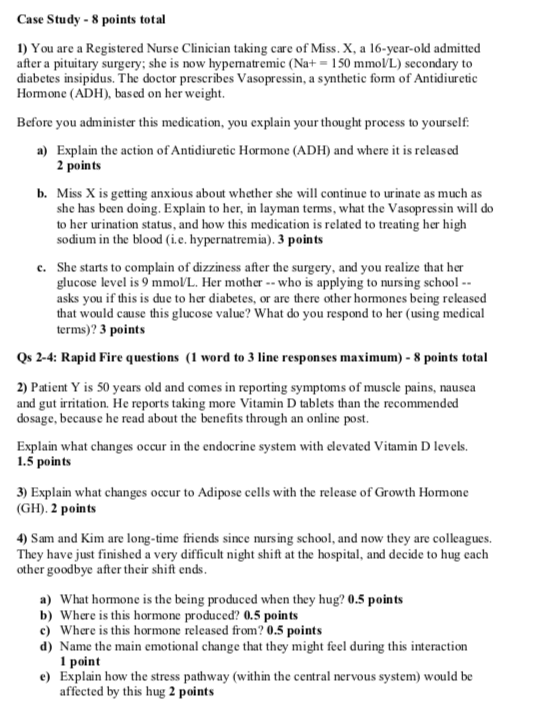 Case Study - 8 points total 1) You are a Registered Nurse Clinician taking care of Miss. X, a 16-year-old admitted after a pi