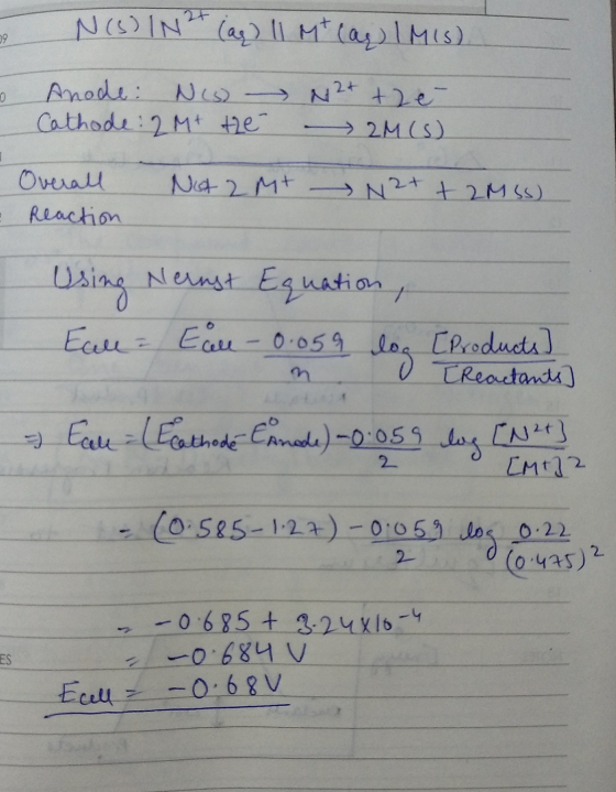 N(S) IN (as) 11 Mt (as I Mis). O Anode: N(s) Cathode: 2 Mt the N2+ + 2 e - 2M (5) Overall Reaction Not 2 Mt N ²+ + 2MSS) - Us