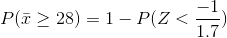 PT> 28) = 1 - P(Z <