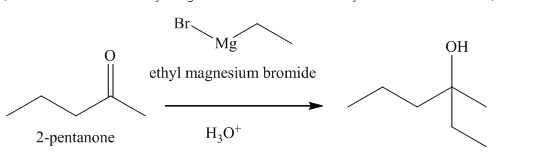 Br Mg ethyl magnesium bromide OH 2-pentanone H30+