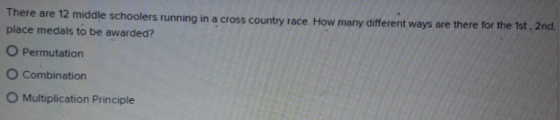 There are 12 middle schoolers running in a cross country race. How many different ways are there for the 1st, 2nd, place meda